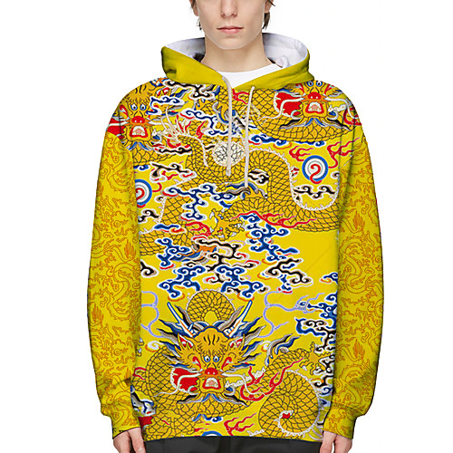 

Men's Pullover Hoodie Sweatshirt Dragon Graphic 3D Print Hooded Daily Holiday 3D Print 3D Print Hoodies Sweatshirts Long Sleeve Yellow
