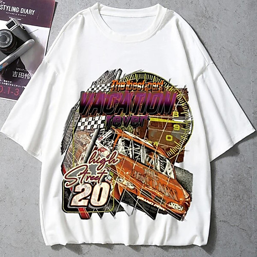 

Men's Unisex Tees T shirt Hot Stamping Graphic Prints Car Plus Size Print Short Sleeve Casual Tops 100% Cotton Basic Designer Big and Tall White
