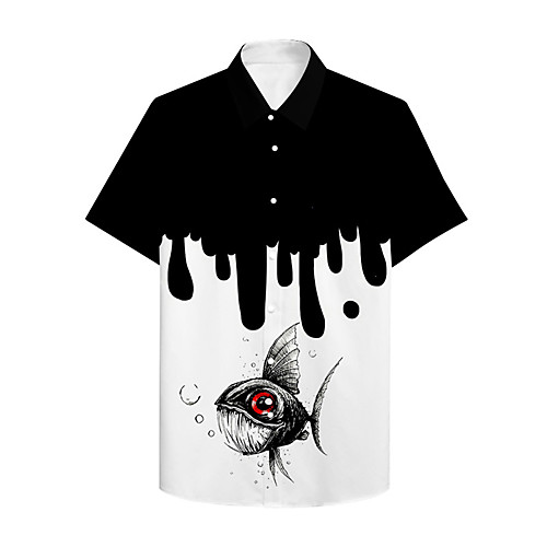 

Men's Shirt 3D Print Graphic Prints Fish Button-Down Print Short Sleeve Casual Tops Casual Designer Big and Tall Black / White / Summer