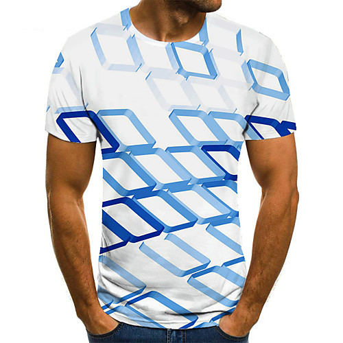 

Men's T shirt Shirt 3D Print Geometric 3D Print Print Short Sleeve Casual Tops Casual Fashion Round Neck Blue