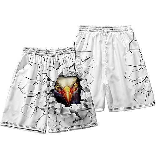 

Casual / Sporty Athleisure Men's Jogger Shorts Daily Holiday Pants Short Eagle Elastic Waist 3D Print White