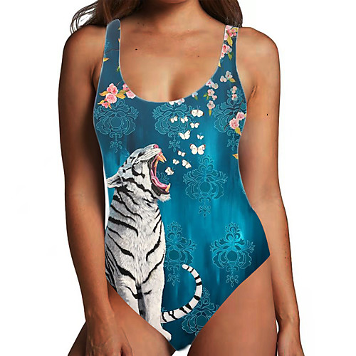 

Women's One Piece Monokini Swimsuit Tummy Control Print Color Block Animal Blue Swimwear Bodysuit Strap Bathing Suits New Fashion Sexy / Padless