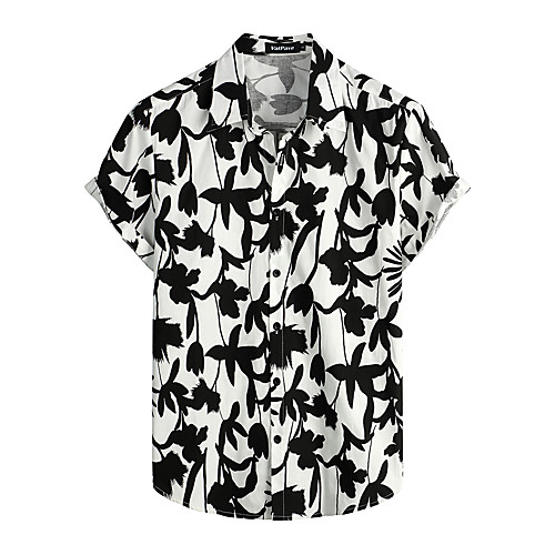 

Men's Shirt Floral Short Sleeve Daily Tops 100% Cotton Basic Boho Classic Collar Black / White / Beach