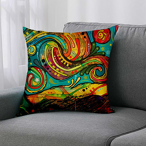 

Double Side 1 Pc Geometric Cushion Cover Print 45x45cm Faux Linen for Sofa Bedroom