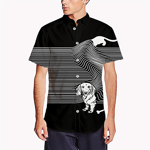 

Men's Shirt 3D Print Striped Dog Animal Button-Down 3D Print Short Sleeve Daily Tops Casual Fashion Breathable Black