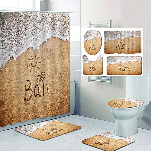 

Bathroom Shower Curtain & Mat Set Classic Polyester Waterproof