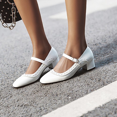 

Women's Heels Chunky Heel Square Toe PU Synthetics White Black