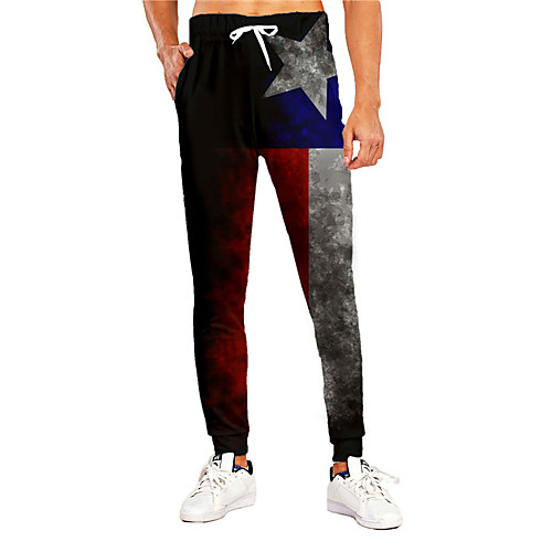 

Men's Casual Athleisure Outdoor Sports Daily Sports Pants Sweatpants Trousers Pants Graphic Prints Flag Full Length Print Black