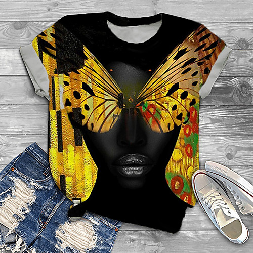 

Women's Plus Size Tops T shirt Graphic Butterfly Animal Print Short Sleeve Round Neck Black Big Size XL XXL 3XL 4XL 5XL / Holiday