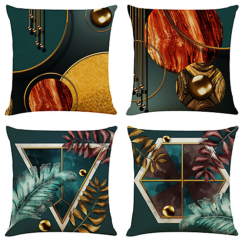 

4 pcs Linen Pillow Cover, Geometric Simple Classic Square Zipper Traditional Classic