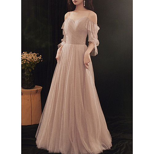 

A-Line Sweetheart Neckline Floor Length Tulle Bridesmaid Dress with Draping / Bandage
