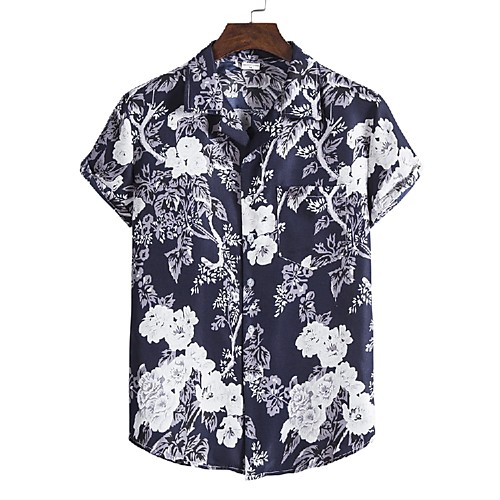 

Men's Shirt Other Prints Floral Print Short Sleeve Casual Tops Hawaiian Classic Collar Black / White / Summer / Beach