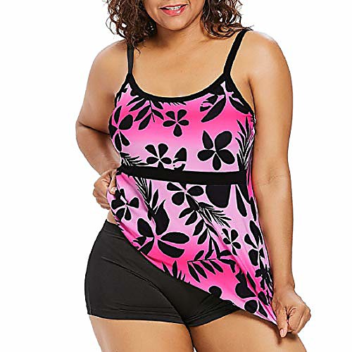

bkolouuoe women's plus size two piece bathing suits printed strappy swimsuit bikini tankini set swimwear beachwear hot pink