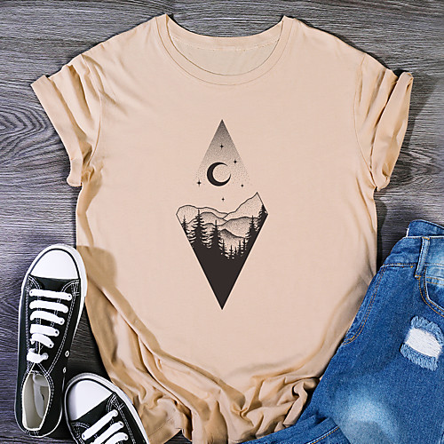 

Women's T shirt Graphic Print Round Neck Tops 100% Cotton Basic Basic Top White Black Purple