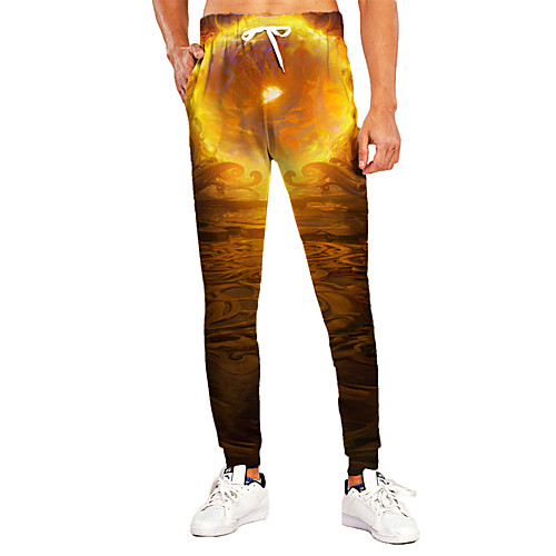 

Men's Sporty Casual / Sporty Breathable Quick Dry Sports Daily Holiday Pants Sweatpants Trousers Pants Graphic Graphic Prints Full Length Print Orange