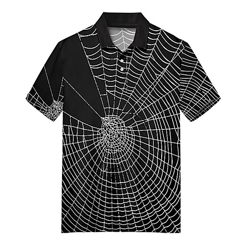 

Men's Golf Shirt Tennis Shirt 3D Print Spider web Button-Down Print Short Sleeve Casual Tops Casual Fashion Soft Breathable Black / Sports