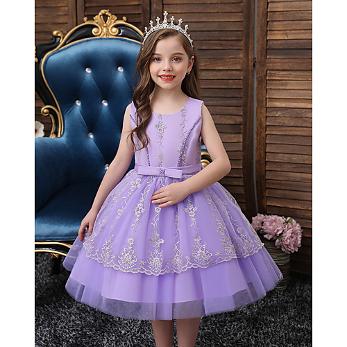 

Princess Knee Length Flower Girl Dresses Christmas Tulle Sleeveless Jewel Neck with Bow(s)