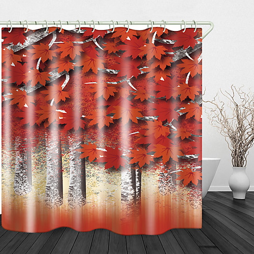 

Red Maple Forest Print Waterproof Fabric Shower Curtain for Bathroom Home Decor Covered Bathtub Curtains Liner Includes with Hooks 72 Inch