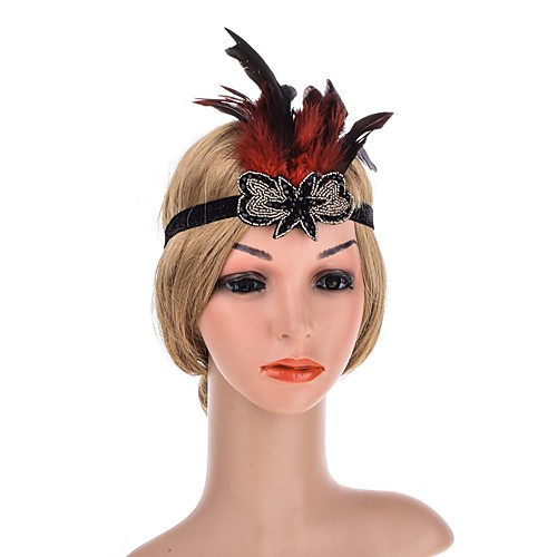 

1920s Retro Fabric Fascinators with Feather / Crystals / Sequin 1 Piece Special Occasion / Party / Evening Headpiece