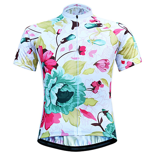 

21Grams Women's Short Sleeve Cycling Jersey Summer Spandex Polyester BlueWhite Floral Botanical Bike Jersey Top Mountain Bike MTB Road Bike Cycling Quick Dry Moisture Wicking Breathable Sports