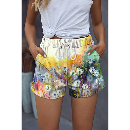 

Women's Stylish Basic Comfort Beach Weekend Active Pants Multi Color Cat Graphic Prints Short Sporty Elastic Waist Print Yellow