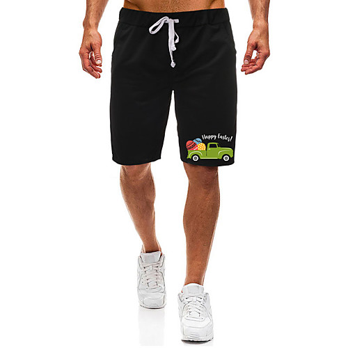 

Men's Shorts Casual / Sporty Daily Sports Easter Sweatpants Shorts Pants Egg Short Zipper Pocket Print Black Light Grey