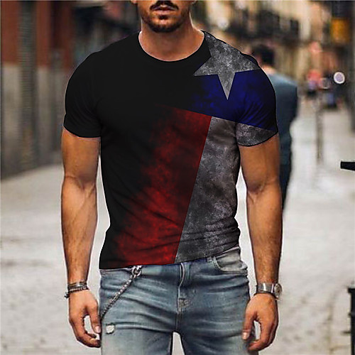 

Men's Tee T shirt Shirt 3D Print Graphic Prints American Flag Independence Day National Flag Print Short Sleeve Daily Tops Casual Designer Big and Tall Round Neck Black / Summer