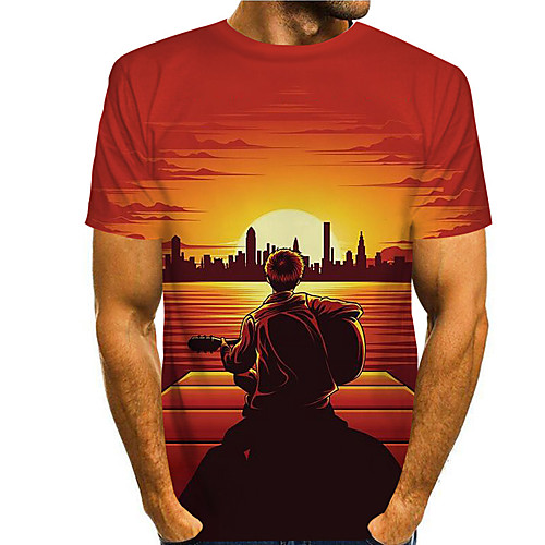 

Men's T shirt 3D Print Graphic Prints Landscape 3D Print Short Sleeve Daily Tops Basic Casual Round Neck Orange / Summer