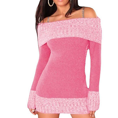 

Women's Color Block Pullover Long Sleeve Sweater Cardigans Off Shoulder Fall Winter White Black Blue