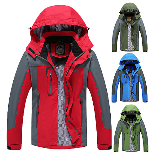 

Men's Hiking Jacket Hoodie Jacket Hiking Windbreaker Autumn / Fall Spring Outdoor Patchwork Thermal Warm Waterproof Windproof Ventilation Outerwear Jacket Top Hunting Ski / Snowboard Fishing Red Army