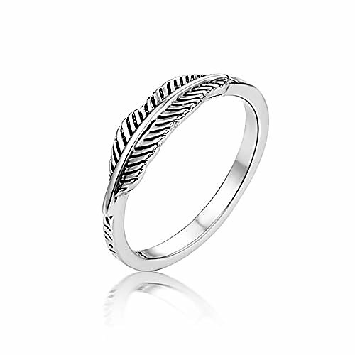 

feather leaf simple dainty boho sterling silver midi ring sizes 6-11