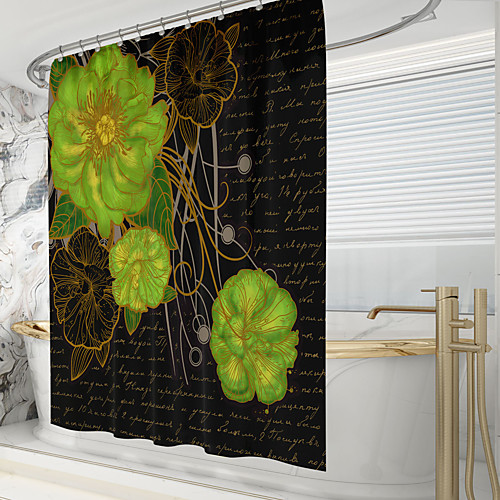 

Shower Curtains with Hooks Rustic Big Green Flowers Retro Scenery Polyester Novelty Fabric Waterproof Shower Curtain for Bathroom 72 Inch
