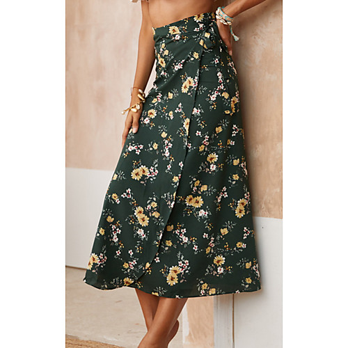 

Women's Beach Bottom Swimsuit Chiffon Print Floral Green Swimwear Bathing Suits New Fashion / Loose