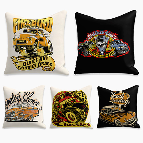 

5 pcs Linen Pillow Cover, Cartoon Square Zipper Polyester Traditional Classic