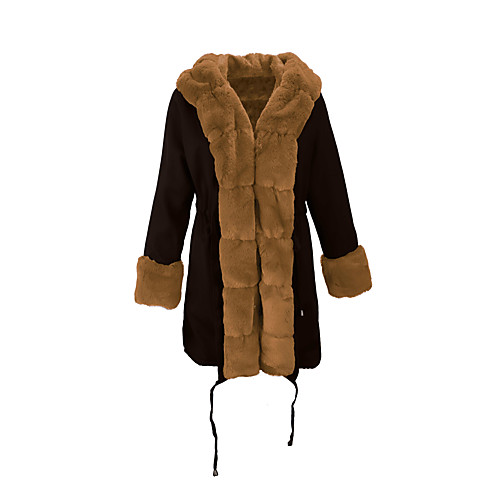 

Women's Faux Fur Coat Daily Fall Winter Long Coat Hooded Regular Fit Warm Elegant & Luxurious Jacket Long Sleeve Solid Colored Fur Trim Camel Black / Lined / Loose