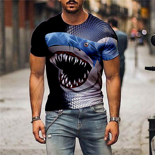 

Men's Tees T shirt 3D Print Graphic Prints Shark Animal Print Short Sleeve Daily Tops Casual Designer Big and Tall Black
