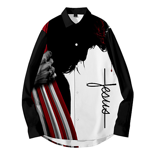 

Shirt Men's Shadow 3D Print Button-Down 3D Print Casual Long Sleeve Tops Casual Fashion Breathable Comfortable Black