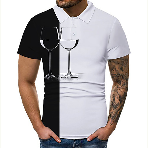 

Men's Golf Shirt Tennis Shirt 3D Print Patchwork Graphic Prints Button-Down Print Short Sleeve Casual Tops Casual Designer Big and Tall Black / White / Summer