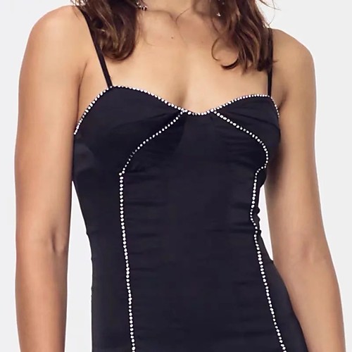 

A-Line Hot Little Black Dress Holiday Homecoming Dress Spaghetti Strap Sleeveless Short / Mini Spandex with Crystals 2021