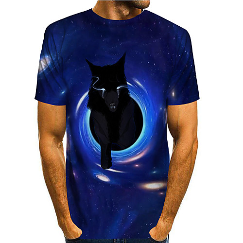 

Men's T shirt 3D Print Graphic Animal 3D Print Short Sleeve Daily Tops Basic Casual Blue