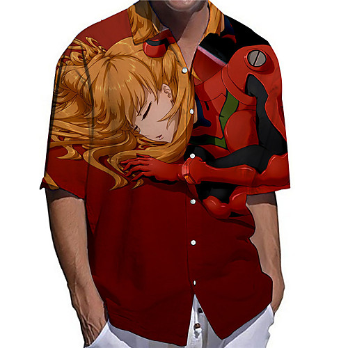 

Men's Shirt 3D Print Graphic Prints Human Button-Down Print Short Sleeve Daily Tops Casual Designer Big and Tall Red / Summer
