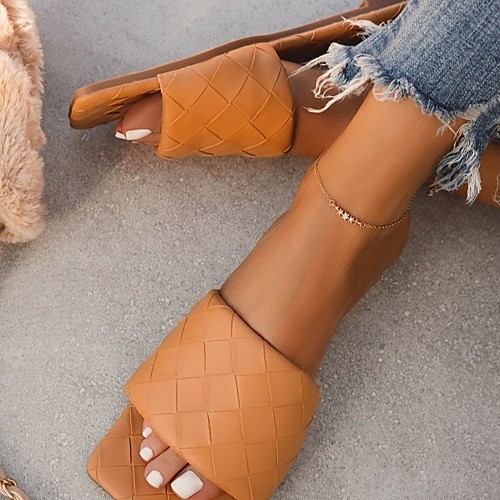 

Women's Sandals Boho Bohemia Beach Flat Heel Square Toe Rubber Solid Colored Light Brown Black Red