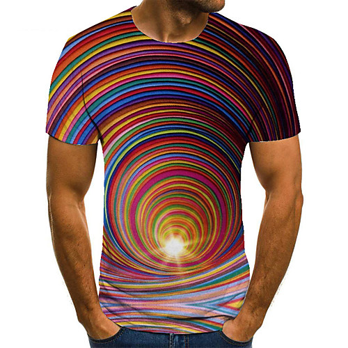 

Men's T shirt Shirt 3D Print Geometric 3D Print Print Short Sleeve Casual Tops Casual Fashion Round Neck Wine
