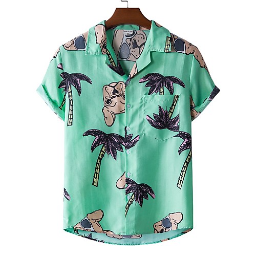 

Men's Shirt Other Prints Tree Leaves Print Short Sleeve Casual Tops Beach Tropical Hawaiian Light Green