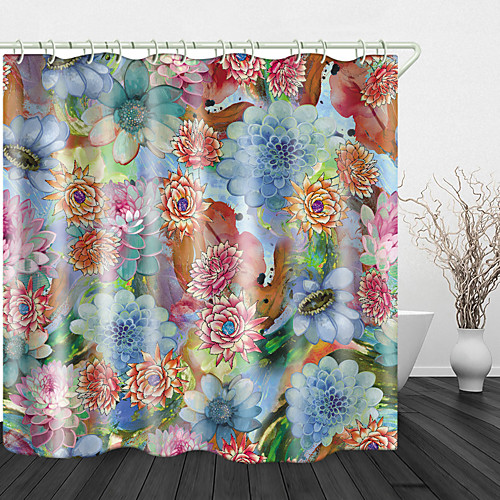 

Watercolor flowers Print Waterproof Fabric Shower Curtain for Bathroom Home Decor Covered Bathtub Curtains Liner Includes with Hooks 72 Inch