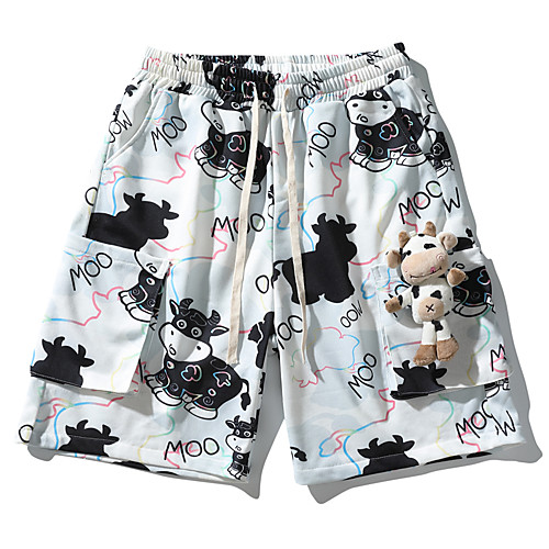 

Cartoon Casual / Sporty Men's Shorts Daily Holiday Pants Short Bear Drawstring Pocket Print Light Blue