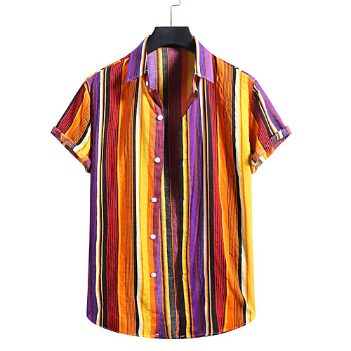 

Men's Shirt Other Prints Striped Print Short Sleeve Casual Tops Hawaiian Button Down Collar Blue Purple