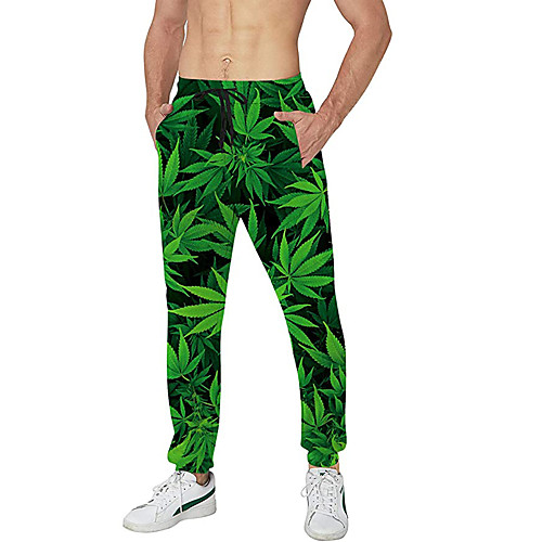 

Men's Casual Athleisure Daily Sports Jogger Pants Sweatpants Pants Plants Full Length Drawstring Pocket 3D Print Black Green