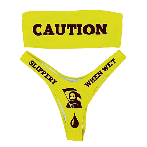 

Women's Bikini 2 Piece Swimsuit Open Back Slim Color Block Geometric Yellow Swimwear Padded Crop Top Strapless Bathing Suits New Sexy / Padded Bras