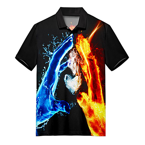 

Men's Golf Shirt 3D Print Lightning Optical Illusion Button-Down Print Short Sleeve Casual Tops Casual Fashion Soft Breathable Black / Sports
